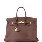 Brown Hermes Birkin 35 Handbag with Gold Hardware