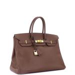 Brown Hermes Birkin 35 Handbag with Gold Hardware