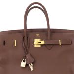 Brown Hermes Birkin 35 Handbag with Gold Hardware