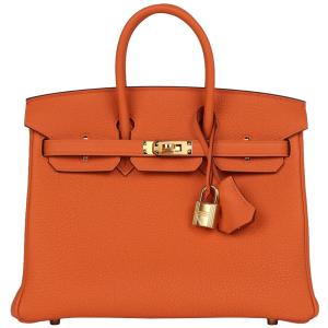 Hermes Birkin 25 Orange Togo Leather Handbag