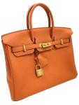 Hermes Birkin 25 Orange Togo Leather Handbag