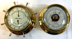 Vintage AIRGUIDE Brass Barometer and Thermometer Set