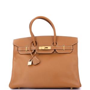 Brown Hermes Birkin 35 Handbag with Gold Hardware