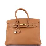 Brown Hermes Birkin 35 Handbag with Gold Hardware
