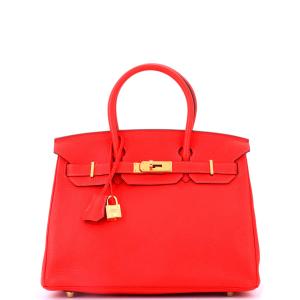 Red Hermes Birkin Bag with Gold Hardware 30