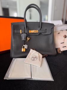 Rare Hermes Birkin 30 Handbag Black Togo Leather