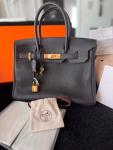 Rare Hermes Birkin 30 Handbag Black Togo Leather