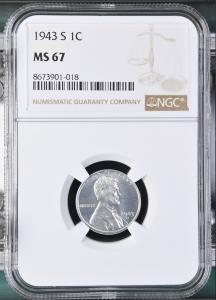 1943-S Lincoln Steel Cent NGC MS67 Rare Find