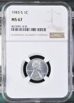 1943-S Lincoln Steel Cent NGC MS67 Rare Find