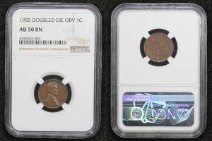 1955 Double Die Wheat Cent - NGC AU50