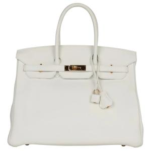 White Clemence Leather Hermes Birkin 35 Handbag