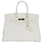 White Clemence Leather Hermes Birkin 35 Handbag