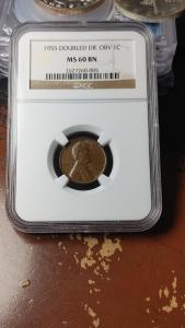 1955 Doubled Die Lincoln Wheat Penny NGC MS60