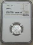 1943 P Lincoln Steel Cent NGC MS65