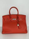 Red Hermes Birkin 35 Handbag with Palladium Hardware