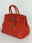 Red Hermes Birkin 35 Handbag with Palladium Hardware