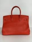 Red Hermes Birkin 35 Handbag with Palladium Hardware