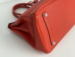 Red Hermes Birkin 35 Handbag with Palladium Hardware