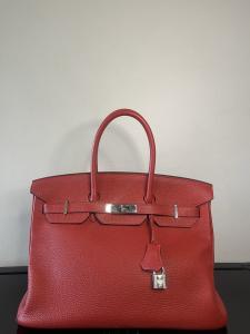Red Hermes Clemence Birkin 35 Bag
