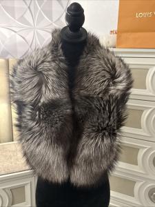 Silver Fox Stole Wrap with Big Collar