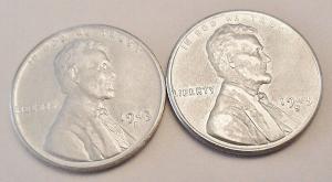 1943 S Lincoln Steel Wheat Penny Set (2 Coins)