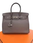Hermes Birkin 35 Etain Leather Handbag