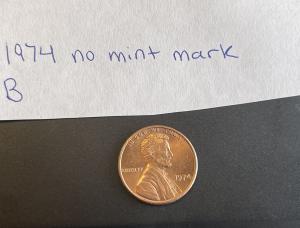 1974 No Mint Mark Penny with Rim Error