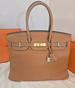 Hermes Birkin 35 Gold Brown Pebbled Leather