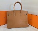 Hermes Birkin 35 Gold Brown Pebbled Leather