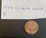 1974 No Mint Mark Penny with Rim Error