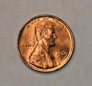 1969 S Penny Double Die Error Rainbow Color