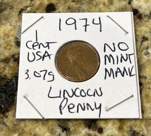 1974 Lincoln Penny Without Mint Mark