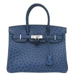 Hermes Blue Ostrich Leather Birkin 30 Bag