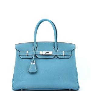 Blue Togo Hermes Birkin Handbag with Palladium