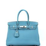 Blue Togo Hermes Birkin Handbag with Palladium