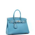 Blue Togo Hermes Birkin Handbag with Palladium