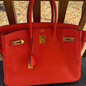 Orange Hermes Birkin 35 Handbag with Gold Hardware