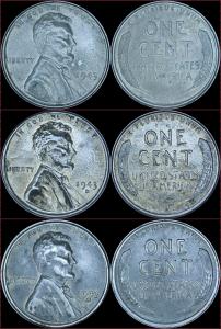 1943 Steel Wheat Lincoln Cent 3 Coin Set