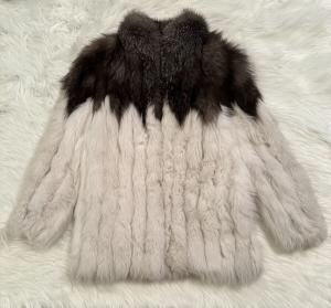 Jindo Saga Fox Fur Jacket in White Brown Large