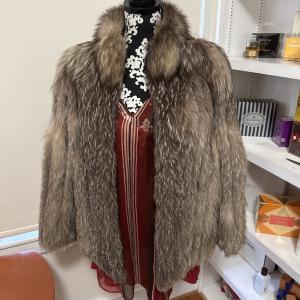 Jacques Aran Natural Silver Fox Fur Coat, Size S