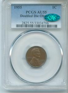 1955 Double Die Lincoln Cent - PCGS AU55 Certified