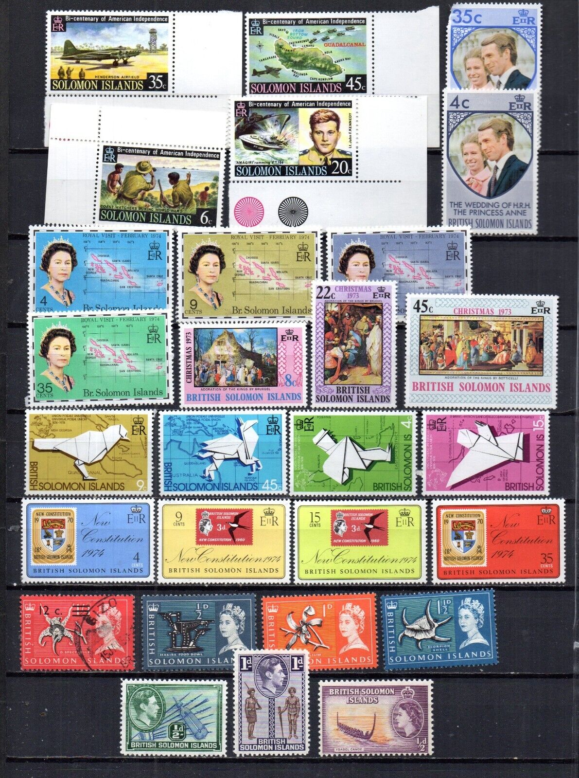 28 Unique Stamps from British Solomon Islands