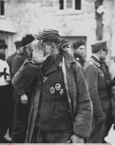German POW Covering Face WWII Air Force Photo