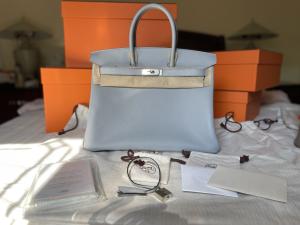 HERMÈS Birkin 35 in Bleu Glacier Epsom Leather