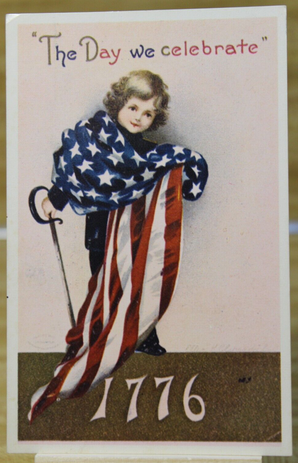 1776 Independence: Patriotic Child with Flag & Sword