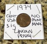 1974 Lincoln Penny without Mint Mark