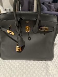Grey Hermes Birkin Handbag with Gold Hardware 25