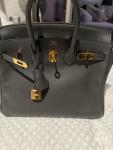 Grey Hermes Birkin Handbag with Gold Hardware 25