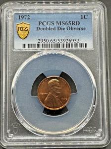 1972 Lincoln Cent Doubled Die PCGS MS65 Red