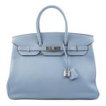Hermès Blue Clemence Birkin 35 with Palladium Hardware
